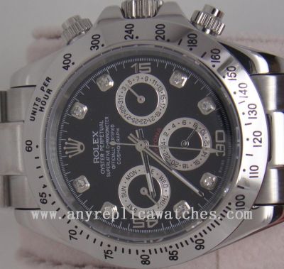 Copy Rolex Daytona Black Face Diamond Markers Mens Watch